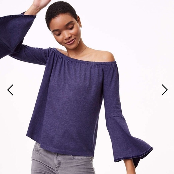 LOFT Blue Velvet Trim Off the Shoulder Top Y2K - Picture 1 of 4